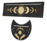 SUPVOX 2pcs Tarot Divination Bracket Wooden Tarot Card Rack Moon Shape Rectangular Delicate Wood Carved Stand for Meditation Activities