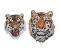 SUPVOX 2pcs Tiger Embroidery Patches Garment Fabric Appliqué Adhesive Backing, Animal Sewing DIY Cloth Patch Set for Clothes Decoration