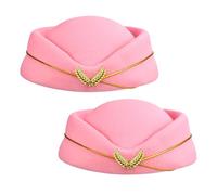 SUPVOX 2pcs Women’s Woolen Stewardess Hat Air Hostess Cap for Cosplay Uniform Costume, Pink Medium Size 56-58cm, Flight Attendant Airplane Stage Performance Headwear