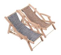 SUPVOX 2pcs Wooden Beach Chairs Realistic Miniature Dollhouse Lounge Chairs Handcrafted Recliners for Dollhouse Decoration Natural Brown and Grey Tone