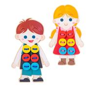 SUPVOX 2pcs Wooden Clothes Lacing Threading Doll Shape without Burr Exercise Patience Montessori Educational Sewing Plaything