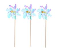 SUPVOX 2sets Wooden Pole Windmill Ornaments for Easy to Use Pinwheels for Outdoor Decoration for Fun 3pcs*2