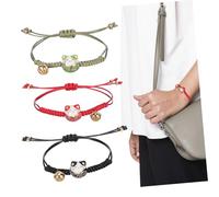 SUPVOX 3 Pcs Adjustable Maneki Neko Cat Bracelet with Bell Red Green Black Rope Charm Wristbands Japanese Lucky Cat Friendship Jewelry for Daily Wear and Prosperity Gift