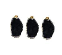 SUPVOX 3 Pcs Black Agate Stone Pendant Charm Set with Gold Plated Edge, DIY Jewelry Hanging Accessories for Necklace Sweater Zipper, Irregular Natural Agate Slices for Craft and Wind Chime Artworks