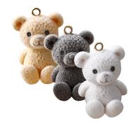 SUPVOX 3 Pieces Plush Bear Charms Pendant Set for Jewelry Making, Coffee White and Beige Microfiber Plush Bear Charms for DIY Necklace and Bracelet Craft Supplies