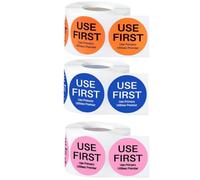 SUPVOX 3 Rolls Use First Inventory Control Labels Self Adhesive Round Food Stickers for Restaurant Organization in Blue, Orange, and Pink