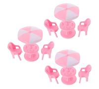 SUPVOX 3 sets Miniature Dollhouse Beach Chair Accessories Pink Simulation Folding Chairs with Umbrella for DIY Doll Decor Creative Miniature Props for Dollhouse and Mini Room Decoration