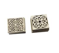 SUPVOX 30Pcs Chinese Style Hollow-Out Square Wood Slices DIY Wooden Craft Pieces for Scrapbook Photo Album Decoration, Natural Wood Ornaments for Home and Art Projects