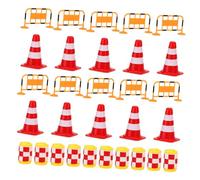 SUPVOX 30pcs Miniature Traffic Sign for Educational Road Safety Learning with Red Cones Orange Barriers Yellow Crash Buckets Simulation Model for Preschool Boys