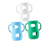 SUPVOX 3pcs Baby Bottle Sleeve Protectors with Silicone Handles for Infant Glass Bottles Large Size in Blue White Green Anti-Slip Feeding Accessories for Nursery Use