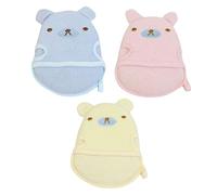 SUPVOX 3pcs Baby Shower Gloves Cartoon Animal Bath Mitts for Toddlers, Soft Exfoliating Body Rubbing Gloves, Portable Boys and Girls Washcloths Bath Supplies Set (Yellow, Blue, Pink