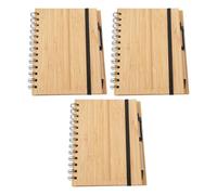 SUPVOX 3pcs Bamboo Spiral Notepad Set with Pen - 70 Lined Pages, Natural Bamboo Cover Journal for Office, Work, School, and Home Use