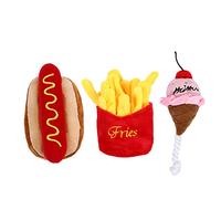 SUPVOX 3pcs Dog Plush Squeaky Set Food Simulation for Mental Stimulation and Chewing Includes Hot Dog Ice Cream and French Fries