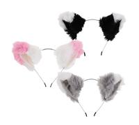SUPVOX 3pcs Furry Cat Ears Headbands Soft Plush Animal Hairbands for Women Comfortable Cloth Material Cute Cosplay Accessory for Halloween Party Masquerade Celebration