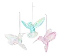 SUPVOX 3pcs Hummingbird Acrylic Suncatchers with Iridescent Rainbow Prism, Pink Blue White Hanging Bird Ornaments for Indoor Outdoor Garden and Christmas Decoration