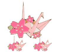 SUPVOX 3pcs Japanese Crane Enamel Pin Set Cute Origami Paper Crane Brooches with Cherry Blossom Design Metal Lapel Pins for Women Clothing Accessories