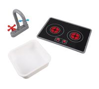 SUPVOX 3pcs Kitchen Pretend Play Electronic Induction Cooktop Faucet and Sink with Realistic Lights and Sounds for Boys and Portable Roleplay