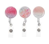 SUPVOX 3pcs Marble Pattern Retractable Badge Reels with Telescopic Clips, Pink Texture Plastic Badge Holders for Office and Nurse Id Cards