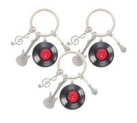 SUPVOX 3pcs Music Theme Metal Keychain Set with Vinyl Record Microphone Guitar Charms Retro Music Note Pendant Students Outdoor Bag Accessories