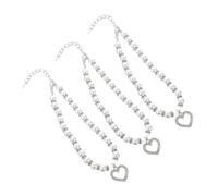 SUPVOX 3pcs Pet Collars for Dog Cat Fake Pearl Beaded Rhinestone Heart Charm Collar for Small Medium Breeds Wedding Birthday Party