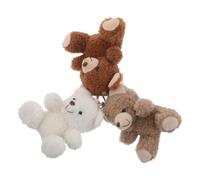 SUPVOX 3pcs Plush Fluffy Sitting Bear Keychains Stuffed Animal Bag Charms with Gold Metal Hooks, Soft White, Dark Brown with White Snout and Coffee Color for Handbag and Backpack