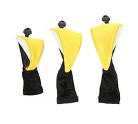SUPVOX 3Pcs Portable Golf Club Head Covers Elastic Protective Sleeves for Driver Wood Putter Cloth Material Lightweight Vibration Reducing Golf Rod Head Protectors in Yellow and White