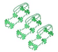 SUPVOX 3pcs St Patrick's Day Green Shamrock Bead Necklaces Party Jewelry Accessories for Festival and Irish Celebration