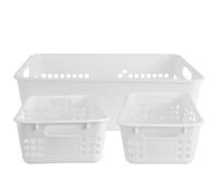 SUPVOX 3pcs Storage Baskets Set White Plastic Desktop Organizer for Kindergarten Snack Storage Basket Small Medium Large