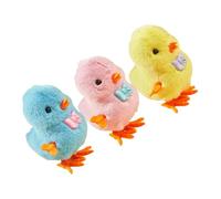 SUPVOX 3Pcs Wind Up Chick Jumping Clockwork Little Chicken Playthings in Yellow Blue Pink and Soft Easter Basket Stuffers for Party Favors and Preschool Gifts