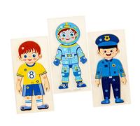 SUPVOX 3pcs Wooden Occupation Cognition Puzzle for Interactive Enlightenment Puzzles Featuring Spaceman Policeman Athlete Educational Hand Eye Coordination Development