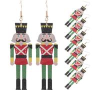 SUPVOX 4 Pairs Christmas Earrings for Women: Nutcracker Drop Earrings Wooden Cute Nutcracker Ear Hooks Festive Jewelry for Christmas Holiday Presents