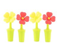 SUPVOX 4 Pcs Creative Flower-Shaped Silicone Wine Stoppers with Red and Yellow Lucky Leaf Design, Reusable Beverage Bottle Closures for Bar and Party Use