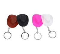 SUPVOX 4 Pcs Mini Western Cowboy Hat Keychain Set, Decorative Backpack Pendant Keyring, Vintage Style Party Favors for Women Men in White, Rose Red, Brown, and Black