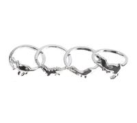 SUPVOX 4 Pieces Adjustable Women’s Dinosaur Rings Set - Silver Alloy Stylish Finger Decorations Stegosaurus, Tyrannosaurus, Brachiosaurus, Triceratops for Fashion Jewellery