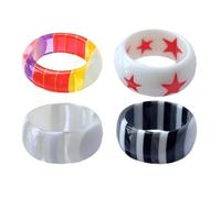 SUPVOX 4 Pieces Resin Finger Rings Set, Geometric Layered Decorative Rings with Star and Square Designs, Fashion Jewelry for Women, Suitable for Daily Wear and Random Style