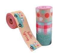 SUPVOX 4 Rolls 6.3cm Wrapping Ribbon Set with Spring Flower and Buffalo Plaids Patterns, Wired Edge Fabric Ribbon 5 Yards Each for DIY Crafts, Party Decor and Wreath Bow Making