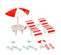 SUPVOX 4 Sets Miniature Beach Chair Set with Loungers and Umbrellas Authentic Mini Ocean Landscape Decor for Dollhouse Blue Red Mini Beach Chair Ornaments for Festival Party