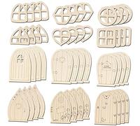 SUPVOX 48Pcs Wooden Fairy Doors DIY Painting Kit Durable Blank Wood Boards for Fairy House Window Ornaments Miniature Garden Decorations for Adults Crafting
