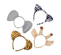 SUPVOX 4pcs Animal Ear Headbands Stretchy Cloth Cosplay Hair Accessories for Adults Tiger Elephant Zebra Giraffe Costume Party Supplies Halloween Christmas