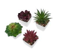 SUPVOX 4pcs Artificial Succulent Plants in Mini Pots, Realistic Simulation Home Décor with Red Aloe, Small Sword Grass, Happy Lotus, and Tiny Water Lotus for Indoor Decoration