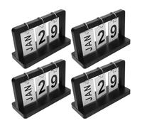 SUPVOX 4pcs Black Wooden Perpetual Flip Desk Calendar Set with Detachable Stand, Desktop Calendar for Office and Home Date Planning and Tabletop Decoration