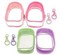 SUPVOX 4pcs Clear Mini Figure Display Bag with Keychain Portable Dustproof Collectible Storage Pouch Versatile Protective Case for Dolls and Keychain Charms in Pastel Colors for Travel