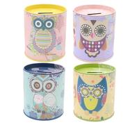 SUPVOX 4pcs Creative Owl Tinplate Piggy Bank with Openable Lid Animal Money Saving Box for Cartoon Coin Storage Jar Boys