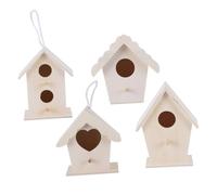 SUPVOX 4pcs DIY Creative Wooden Bird Nest Wood Material Garden Ornament with Heart Shaped Double Layer Single Layer Lace Designs Home and Party Decoration Pendant for Indoor Outdoor Use