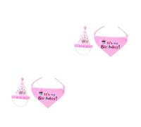 SUPVOX 4pcs Dog Birthday Bandana and Hat Set Triangle Scarves for Small Medium Pets Cute Pink Dog Party Accessories for Celebrations