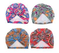 SUPVOX 4pcs Ethnic Style Turban Hats Set, Knotted Bouffant Caps for Women, Pregnant and Versatile Headwraps in Rose Red, Orange, Green, and