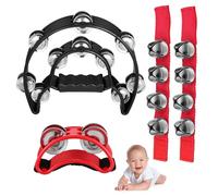 SUPVOX 4pcs Foot Tambourine and Wrist Bells with Double Handheld Bell Ergonomic Non-slip Design Safe Musical for Early Education and Party Use