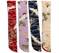 SUPVOX 4pcs Japanese Style Folding Fan Storage Bags Silk Fabric Protective Pouches for Handheld Fans Navy Blue Beige Purple Dark Red Portable for Travel