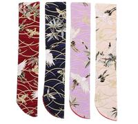 SUPVOX 4pcs Japanese Style Folding Hand Fan Bags Set Multi-function Silk Fan Pouch with Floral Patterns for Travel and Festival Use Dark Blue Beige Purple Burgundy