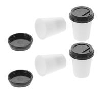 SUPVOX 4pcs Miniature Coffee Cup Set for Dollhouse Decor, Tiny Takeout Espresso and Milk Tea Cups with Black Lids and White Ceramic Mugs, Dollhouse Accessories for Mini Coffee Shop Scenes
